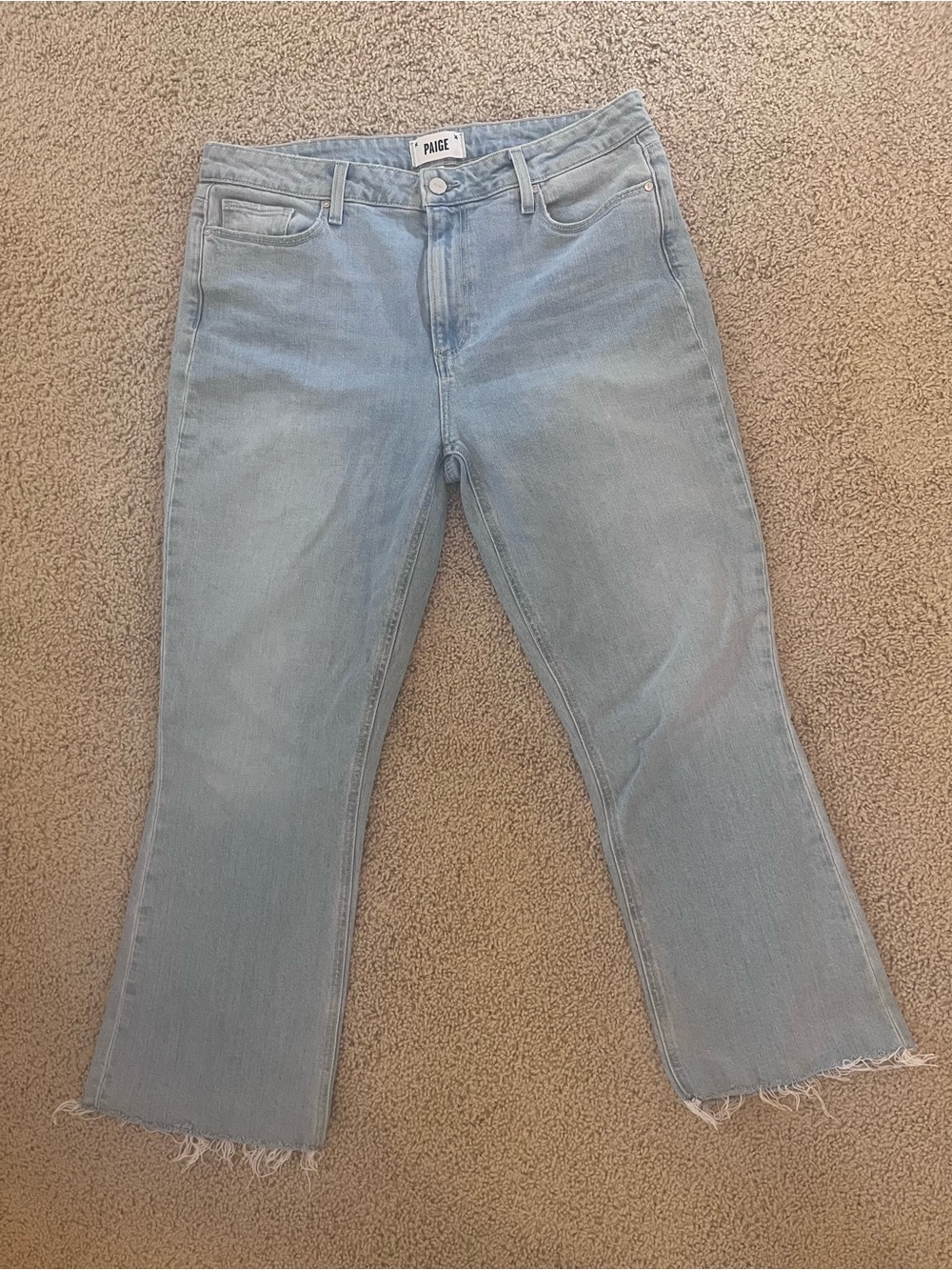PAIGE Colette Crop Flare Light Wash Jeans with Raw Hem size 32